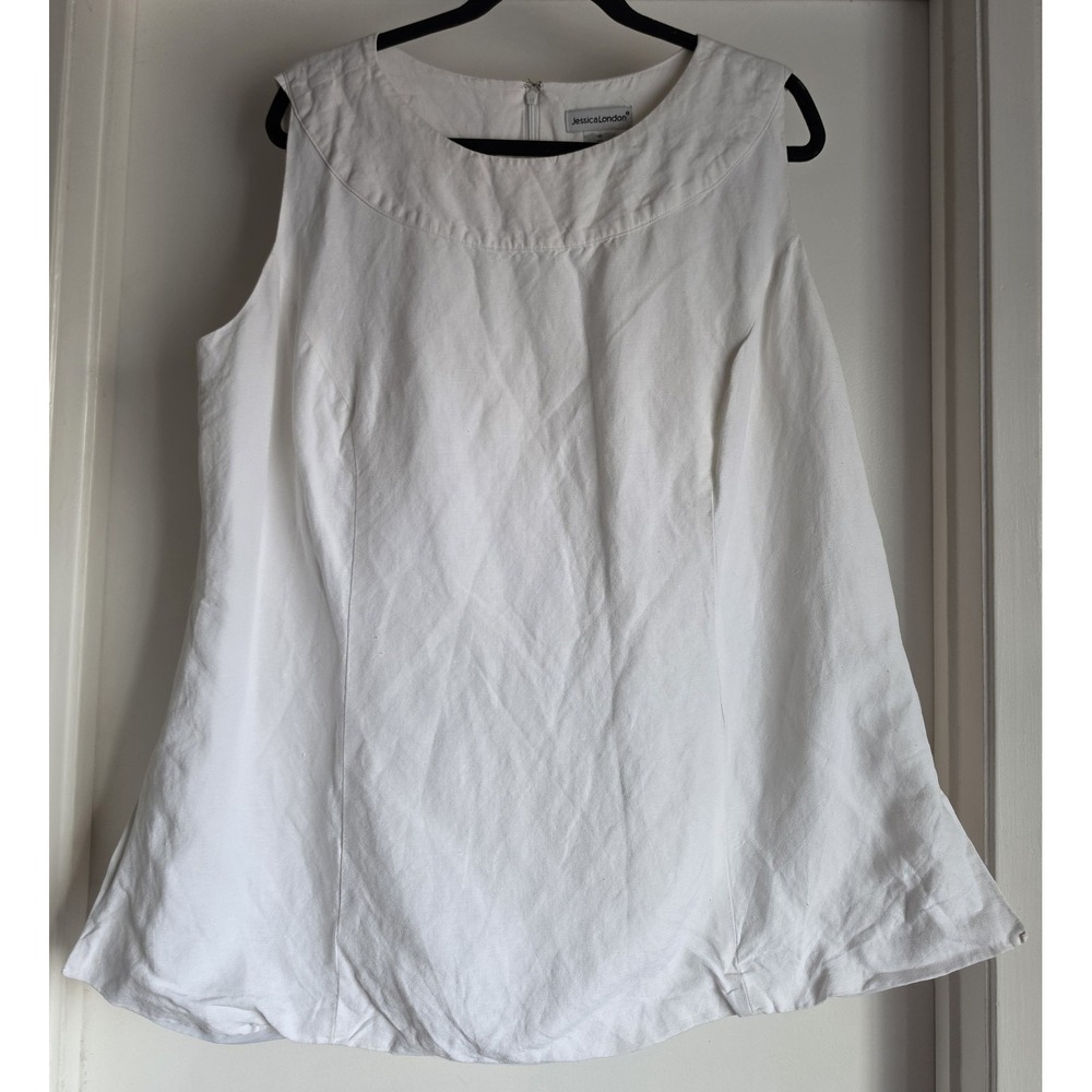 Jessica London Tank Top Size 16 White Sleeveless Linen Blouse Camisole